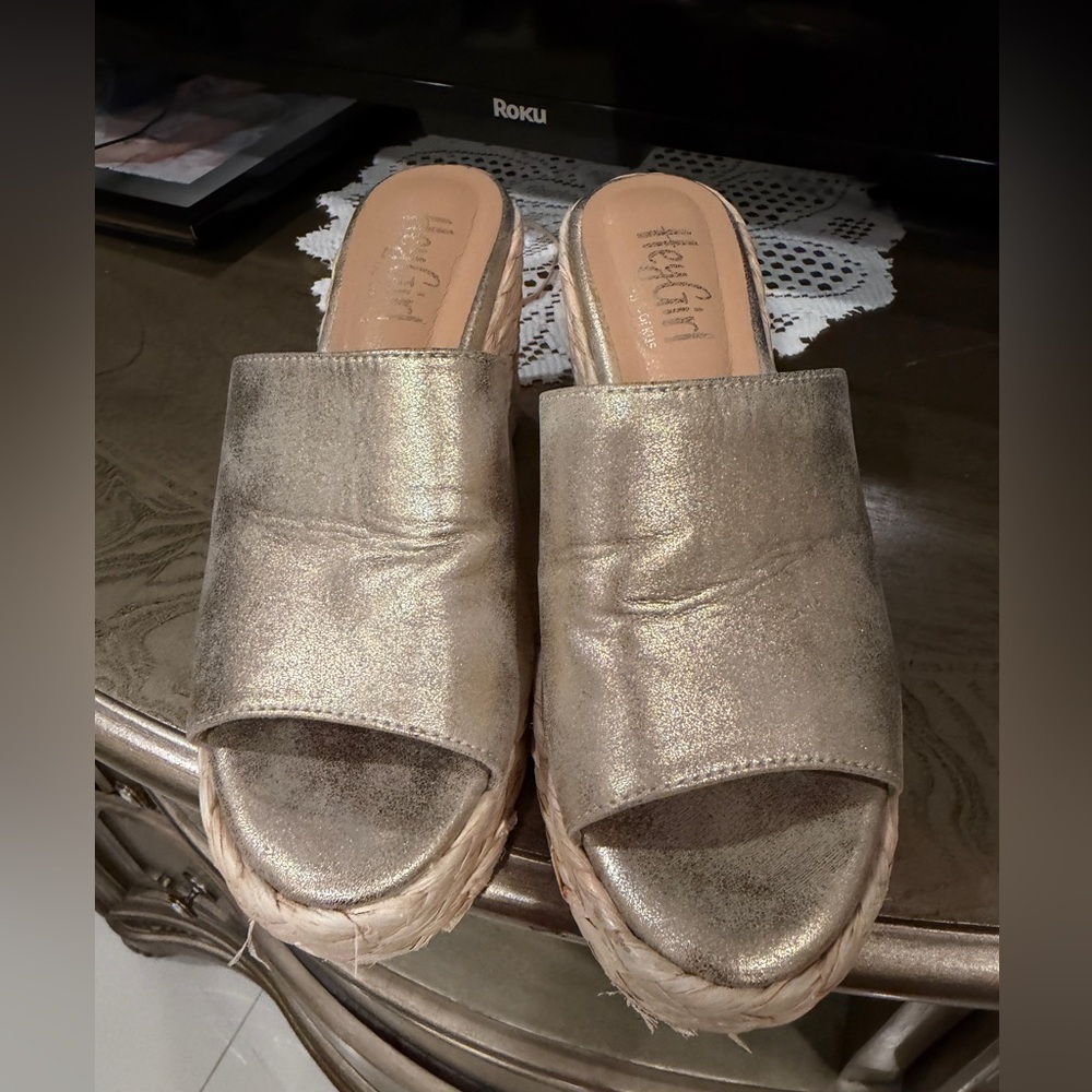 Hey Girl Gold Espadrille Slides